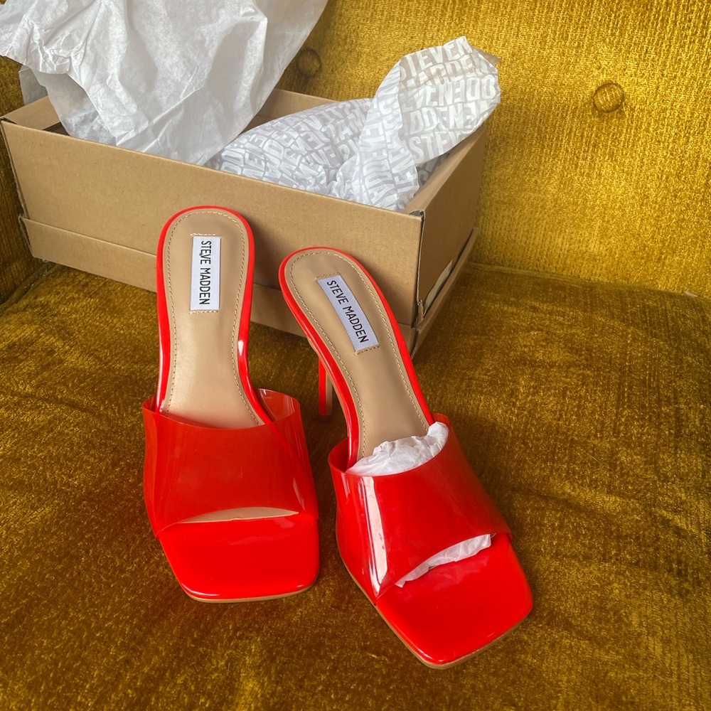 Steve Madden Red Mules Sleek Square Toe